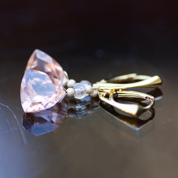 Handmade Peach Morganite Earrings 18k Yellow Gold Filled - Picture 2 of 7